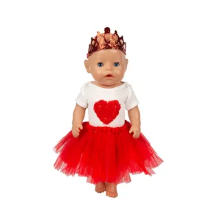 18 Zoll Puppenkleidung Set rotes Herz Tutu Rock Krone Prinzessin Outfit für 43cm Puppen