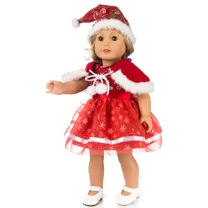 Weihnachts Puppenkleid Detailansicht, rotes Samt Outfit mit weissem Pelz für 18 Zoll Puppen.