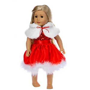 45cm Weihnachts Puppenkleid Set mit weissem Pluesch Umhang fuer Modepuppen Stil.
