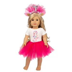 18 Zoll Puppenkleidung Set Meerjungfrau Regenbogen Tutu Rock mit Haarreif für Anziehen
