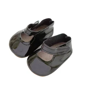 Schwarze Lackleder Puppenschuhe für 18 Zoll American Girl Puppen und 43cm Spielzeug.