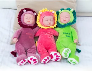 Süße schlafende Baby Plüschpuppen mit Löwenkostüm, weiche Begleitspielzeuge für Kinder.