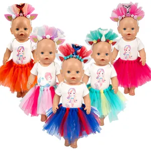 18 Zoll Puppen Meerjungfrau Outfit Set mit buntem Tutu Rock, süßem Body und Haarreif für Puppen.