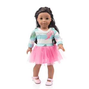 18 Zoll amerikanische Puppe Spielzeug mit Flamingo Top und rosa Tüllrock, schöne Puppenkleidung.
