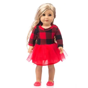 18 Zoll Puppenkleidung rot-schwarzes Karokleid mit rotem Tüll Tutu Rock für Puppe.