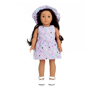 18 Zoll Puppe lila Blumenkleid und Sonnenhut passendes Outfit Set für Kinder Geschenk