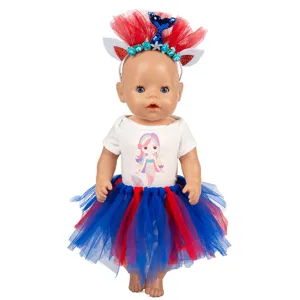 18 Zoll amerikanische Puppenkleidung Set mit Meerjungfrau Regenbogen Tüllrock und passendem Haarreif.