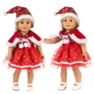 45cm Puppe Weihnachten rot Kleid Outfit Set mit Umhang Mütze für Puppen Spielzeug