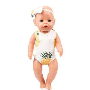 Detail view of 43cm baby doll cute pineapple outfit and headband set, soft fabric.