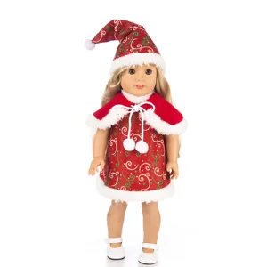 45 cm große Puppe in festlicher rot-grüner Weihnachtskleidung mit passender Mütze und Cape.
