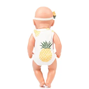 Cute pineapple print doll romper and matching headband set for 43cm baby dolls and fashion toys.