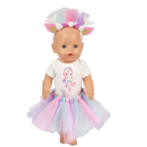 Detailansicht der 18 Zoll Puppenkleidung mit schönem Meerjungfrau Regenbogen Rock Set.