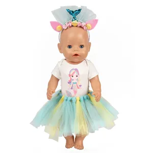 Detailset Meerjungfrau Puppenoutfit, süßer Tüllrock und Body für 18 Zoll Babypuppen.