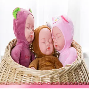 Niedliche schlafende Babypuppen weiche Vinyl Reborn Puppen in Tier Kapuze Korb Spielzeug