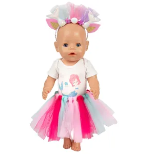 18 Zoll Puppenkleidung Meerjungfrau Regenbogen Tütü Rock Set Süßes Outfit für Puppen