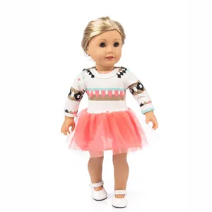 Detailansicht des 18 Zoll Puppen Prinzessinnen Kleids, rosa Tüllrock und Oberteil für 45cm Puppen.