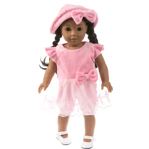 18 zoll puppen kleidung rosa prinzessin kleid set mit hut und schuhen fuer maedchen puppe.