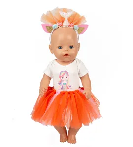 Meerjungfrauen Puppenkleidung Set mit Regenbogen Tutu Rock und Haarreif für 18 Zoll Puppen.