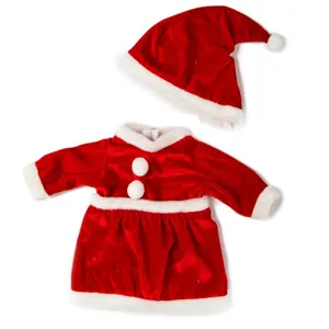 Weihnachtspuppenkleidung Set mit rotem Samtkleid und passender Mütze für Puppen.