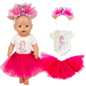 18 Zoll Amerikanische Puppen Kleidung Meerjungfrau Outfit Tüll Rock Body Haarreif Set