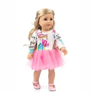 18 Zoll Puppenkleidung Prinzessin Kleid für American Girl Puppe mit rosa Tüllrock Detail.