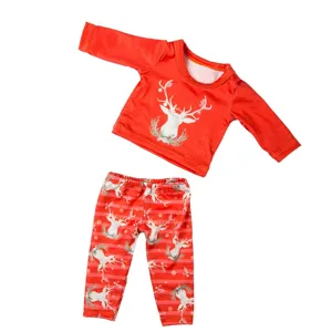 Weihnachten puppenkleidung set rotes langarmtop hosen passend für 45cm puppe outfit