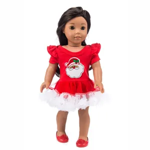 Weihnachtskleidung für 45cm Puppen, festliches rotes Kleid mit süßem Weihnachtsmann Design.