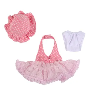 18 Zoll amerikanische Puppe Kleidung Set rosa Punkte Sonnenhut Spitzenkleid Wäsche