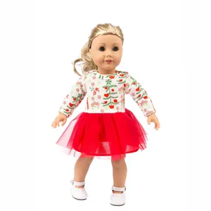 18 Zoll Amerikanische Puppe Kleidung Weihnachten Thema Kleid Set mit rotem Tutu Rock Spielzeug