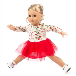 18 Zoll Puppe Weihnacht Outfit Rotes Tutu Kleid Weiße Schuhe Puppenkleidung 45 cm