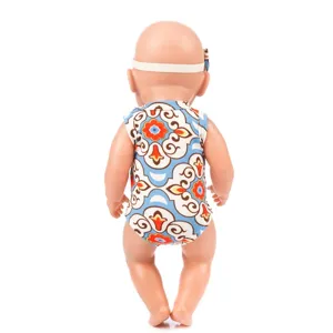 Cute floral print romper and matching headband set for 43cm baby dolls apparel set