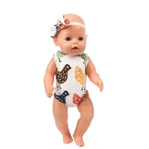 43cm doll clothes set with cute chicken print romper and matching headband for dress up.
