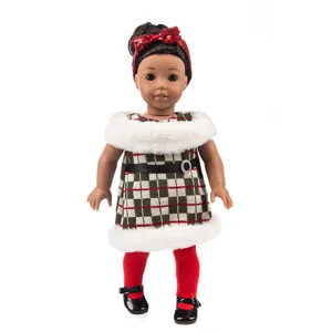 18 Zoll Puppe Weihnachtskleid kariert Set Feiertag Spielzeug Kleidung niedliches Outfit.