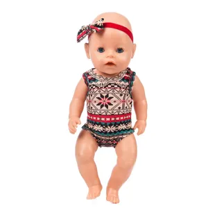 Detailed view of 43cm doll outfit featuring Nordic snowflake romper and matching headband.