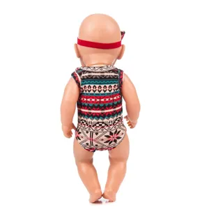 Doll clothes for 43cm baby dolls sleeveless romper with Nordic geometric print red headband