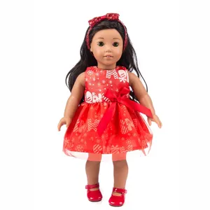 18 Zoll Puppe rotes Weihnachtskleid Outfit Set mit passendem Haarreifen und Schuhen