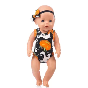 Halloween doll clothes outfit for 18 inch American girl and 43cm dolls with cute pumpkin dress.