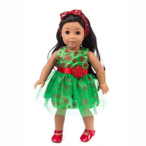 45cm weihnachten puppe spielzeug set mit gruenem kleid rotem haarband und schuhen fur madchen
