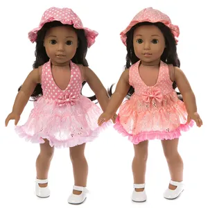 18 zoll amerikanische puppen kleidung set rosa punkte prinzessin kleid mit hut