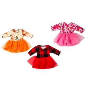 18 Zoll Puppenkleider Set, süße Blumen Plaid Tutu Röcke für amerikanische Puppen Kleidung.