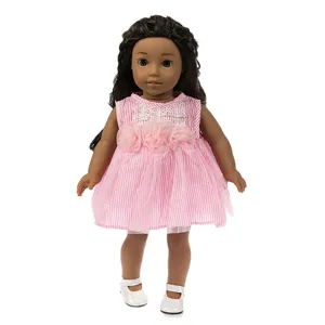 18 Zoll amerikanische Puppe mit rosa gestreiftem Kleid süßes Prinzessin Puppenkleid für Kinder
