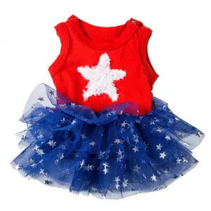 Rotes und blaues Puppenkleid mit weissem Stern und Tüllrock für 45cm American Girl Puppen
