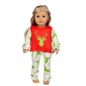 Weihnachten Puppenkleidung Set für 18 Zoll Puppen Winter Elch Pyjama Anziehsachen