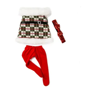 18 inch doll clothes Christmas green plaid dress red pants and bow outfit accessory