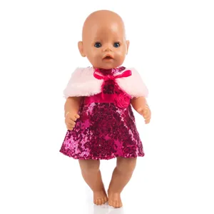43cm baby doll clothes pink sequin dress furry shawl detail view accessory sets