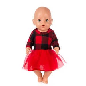 43cm baby doll clothes red plaid top tutu skirt set cute doll outfit accessories