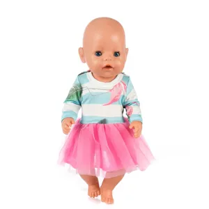 Doll clothes set featuring a cute flamingo striped top and pink tutu skirt for 43cm baby dolls.