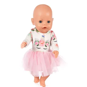 43cm baby doll clothes set, cute floral unicorn long sleeve top with pink tutu skirt for dolls.