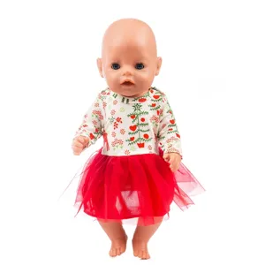 Christmas doll clothes set for 43cm baby dolls and 18 inch dolls with top and red tutu skirt.