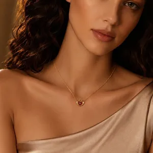 Claddagh Crown Heart Necklace For Women Copper Red Zirconia Hands Holding Heart Pendant Gold Plated Fashion Jewelry Gift